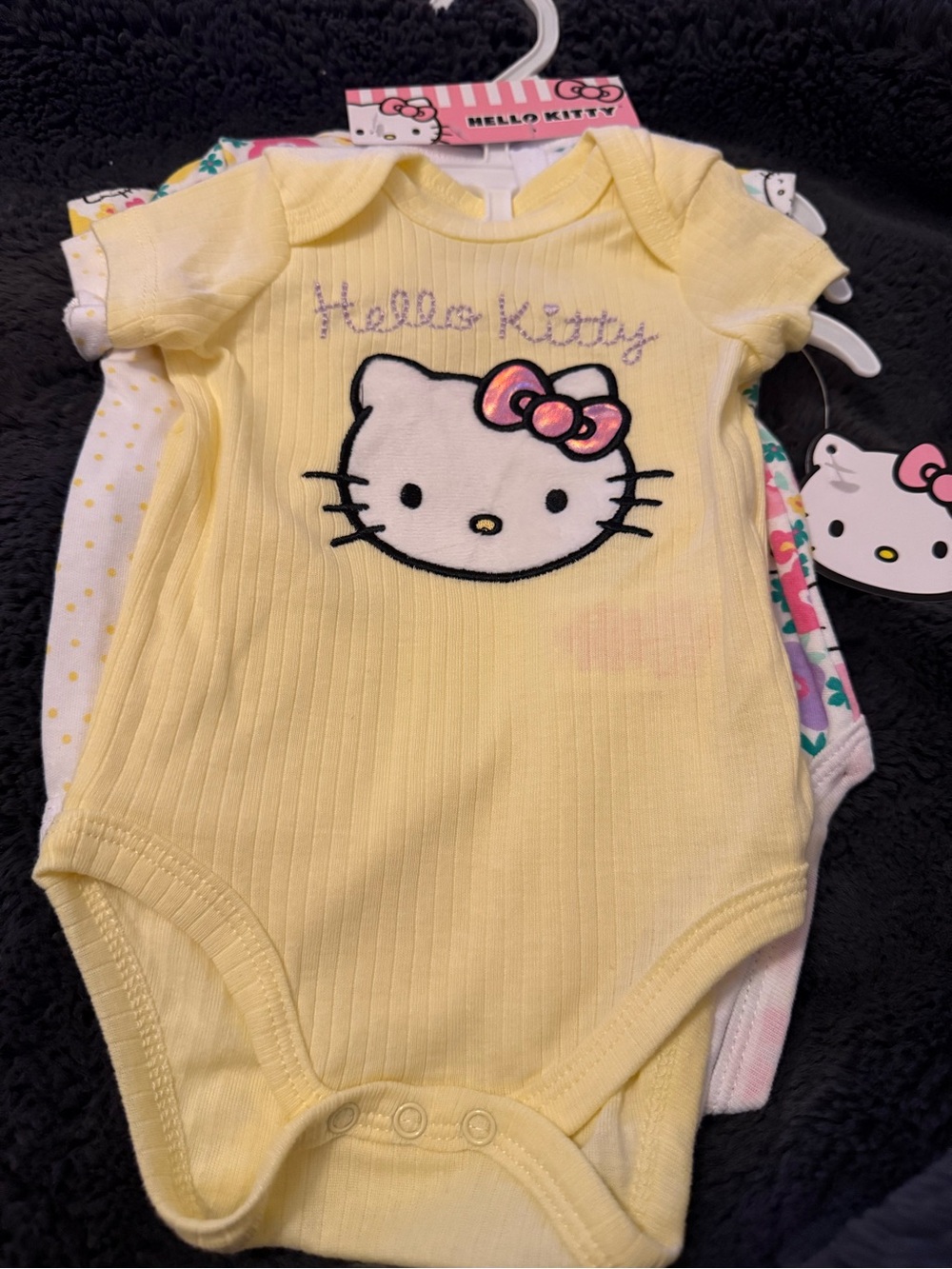 Hello Kitty Yellow Ribbed Infant Bodysuit with Pink Bow Accent